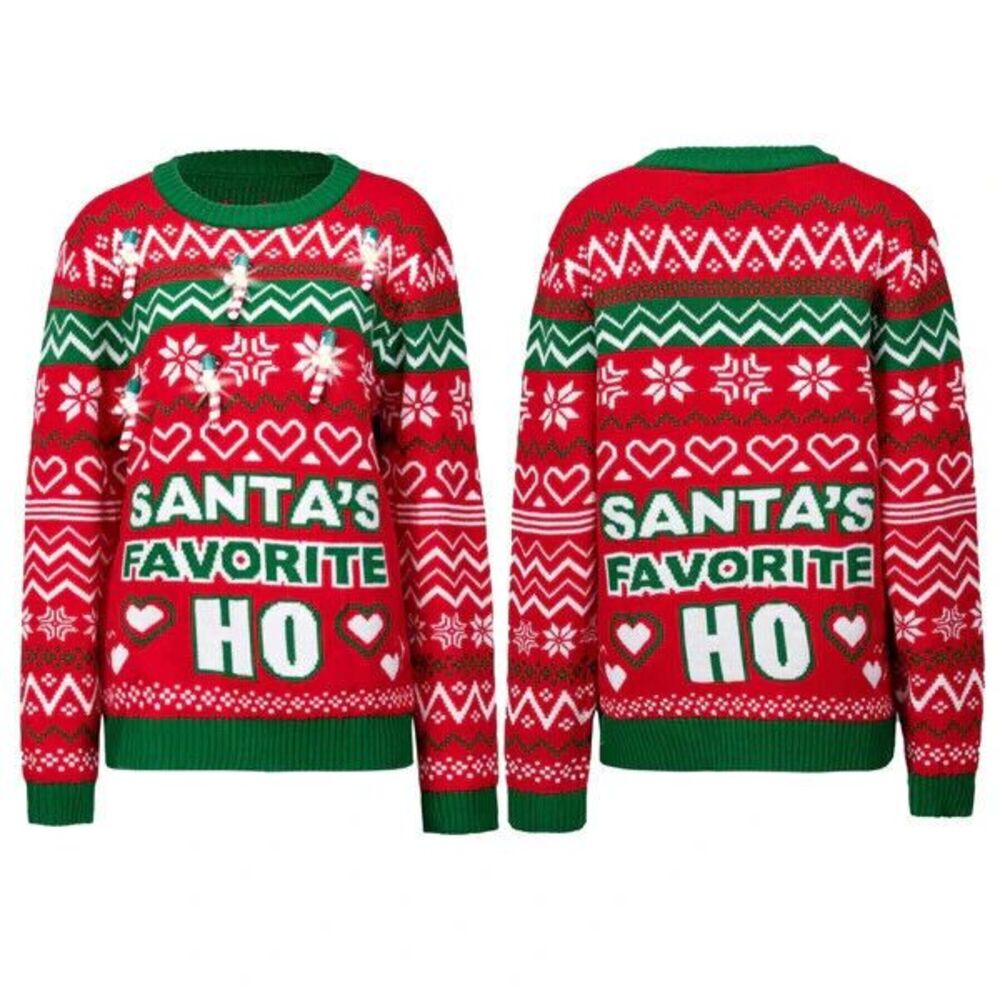 JOYIN Santat's Favorite Ho! Ugly Sweater Built-in Light Bulbs XL NWOT